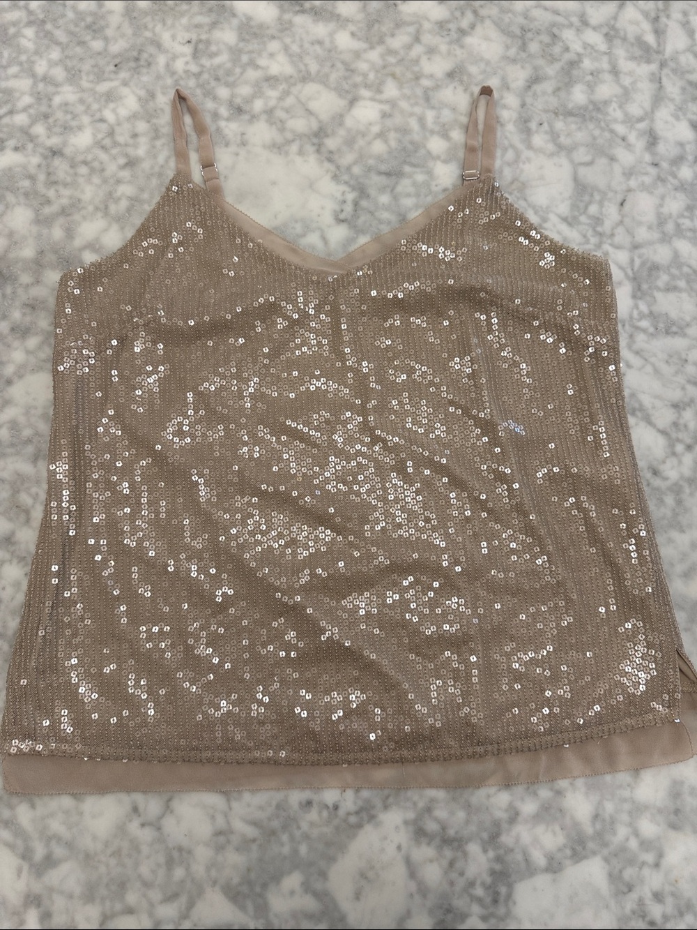White House Black Market Sequined Camisole in Champagne